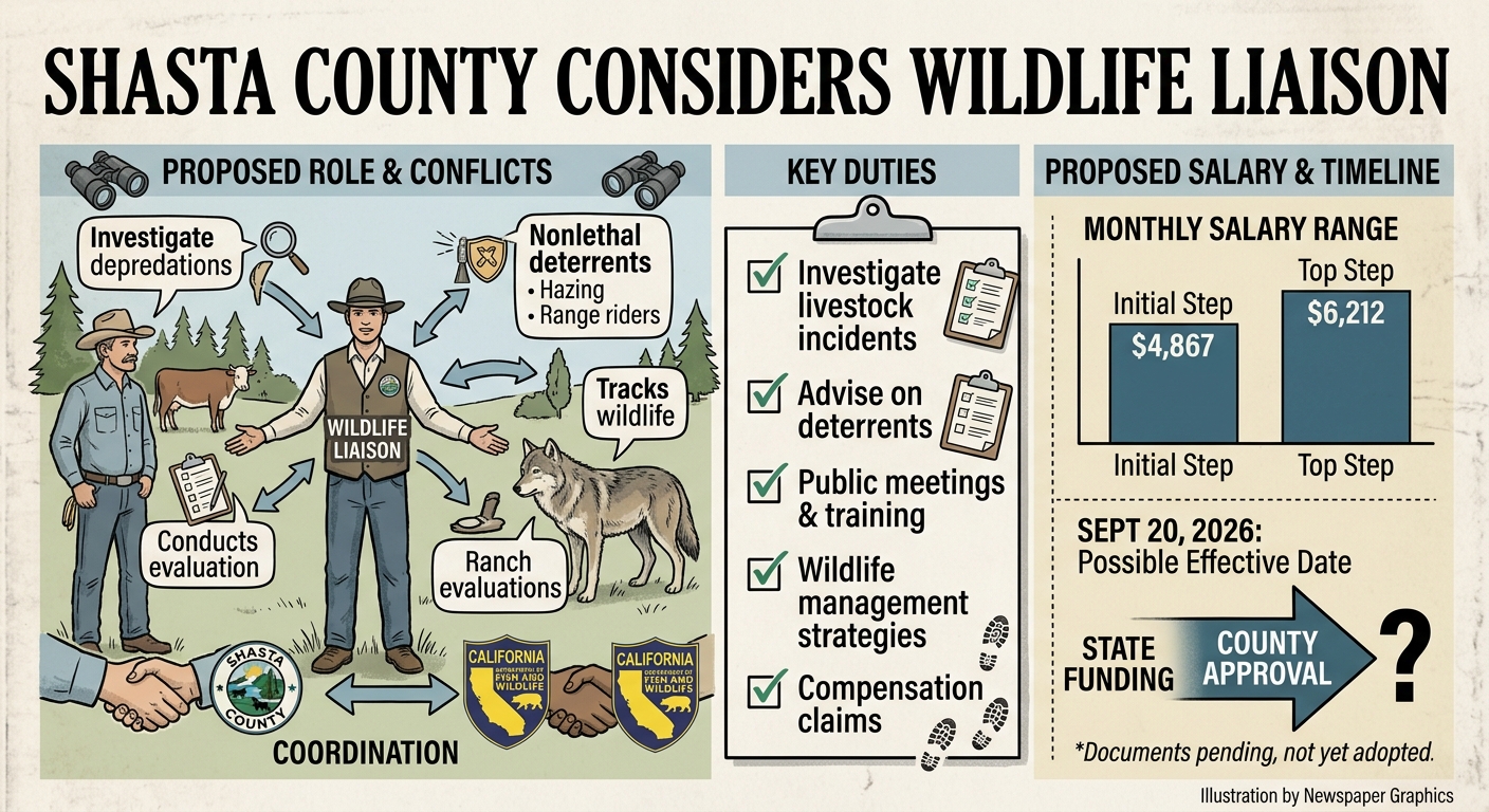 Shasta County considers wildlife liaison position with salary range up to $6,212 a month