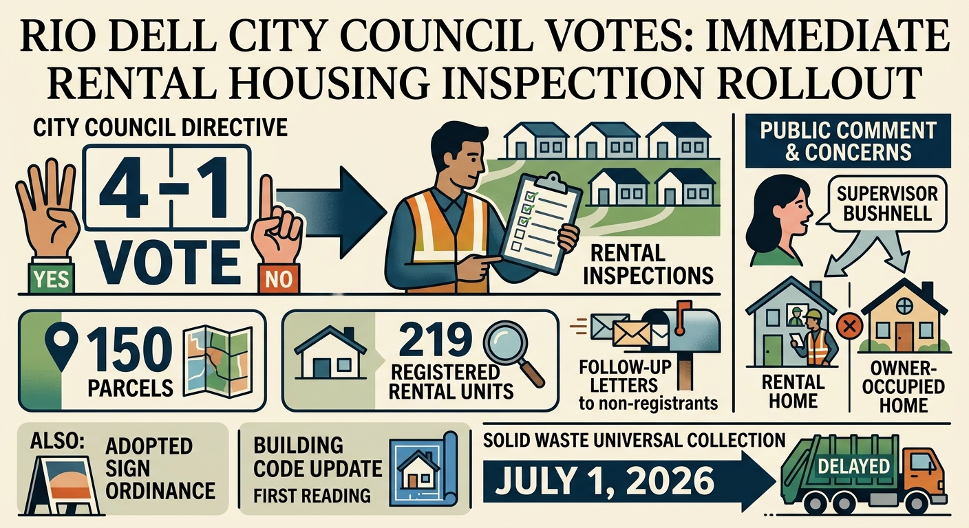 Rio Dell council orders immediate rollout of rental housing inspections after 4-1 vote