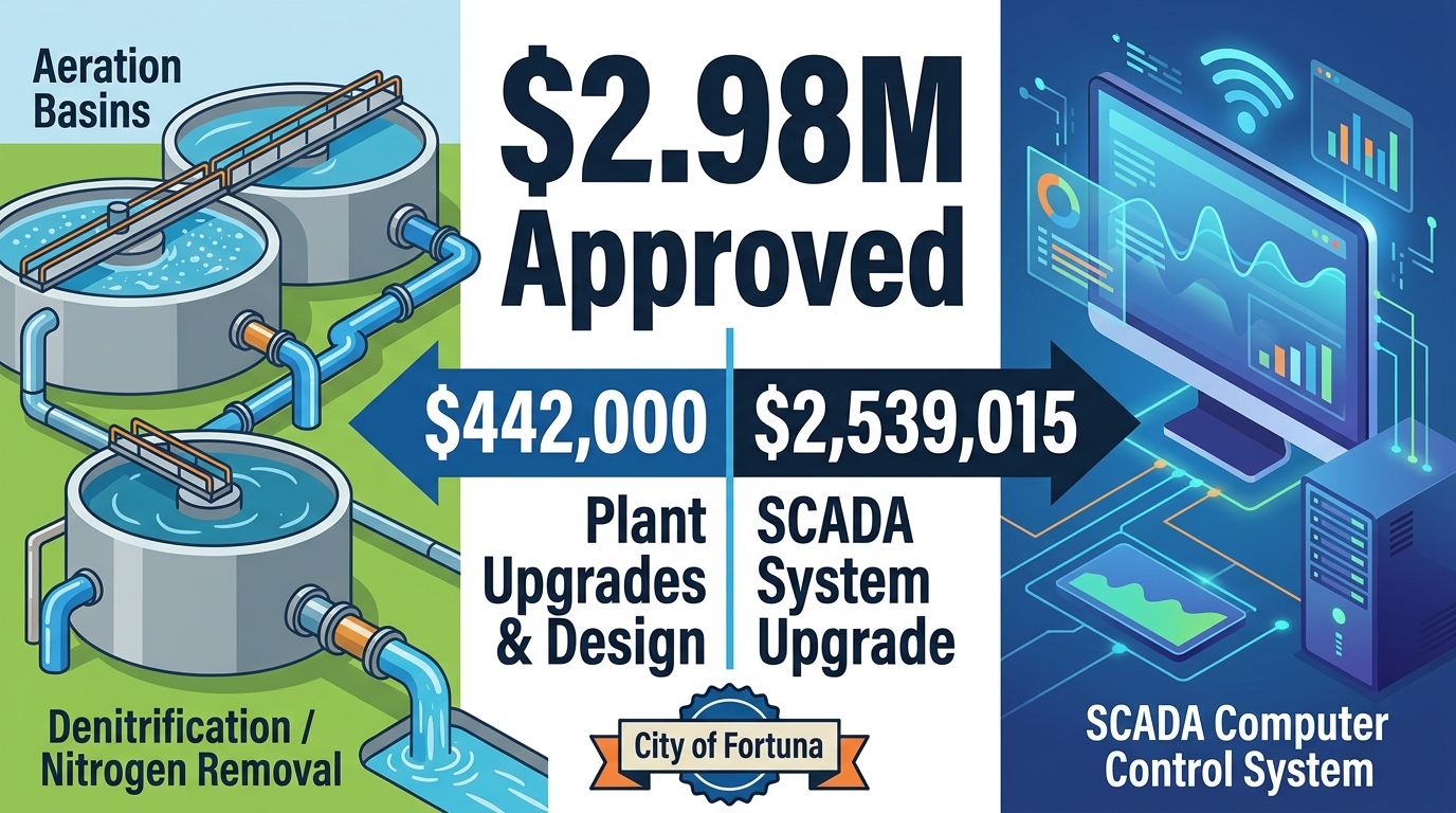 Fortuna approves $2.98 million in Jacobs amendments for wastewater plant upgrades and SCADA system