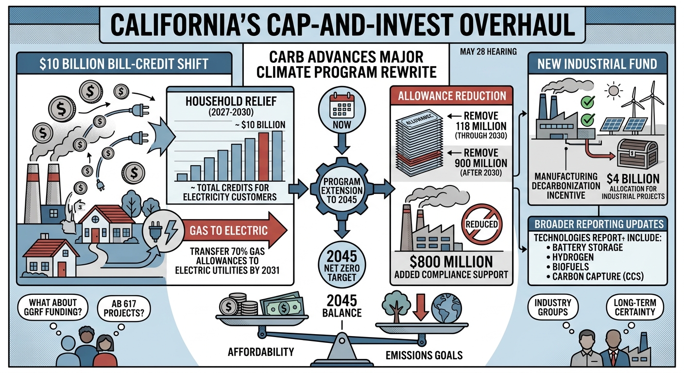 CARB advances cap-and-invest overhaul with $10 billion bill-credit shift, industrial fund