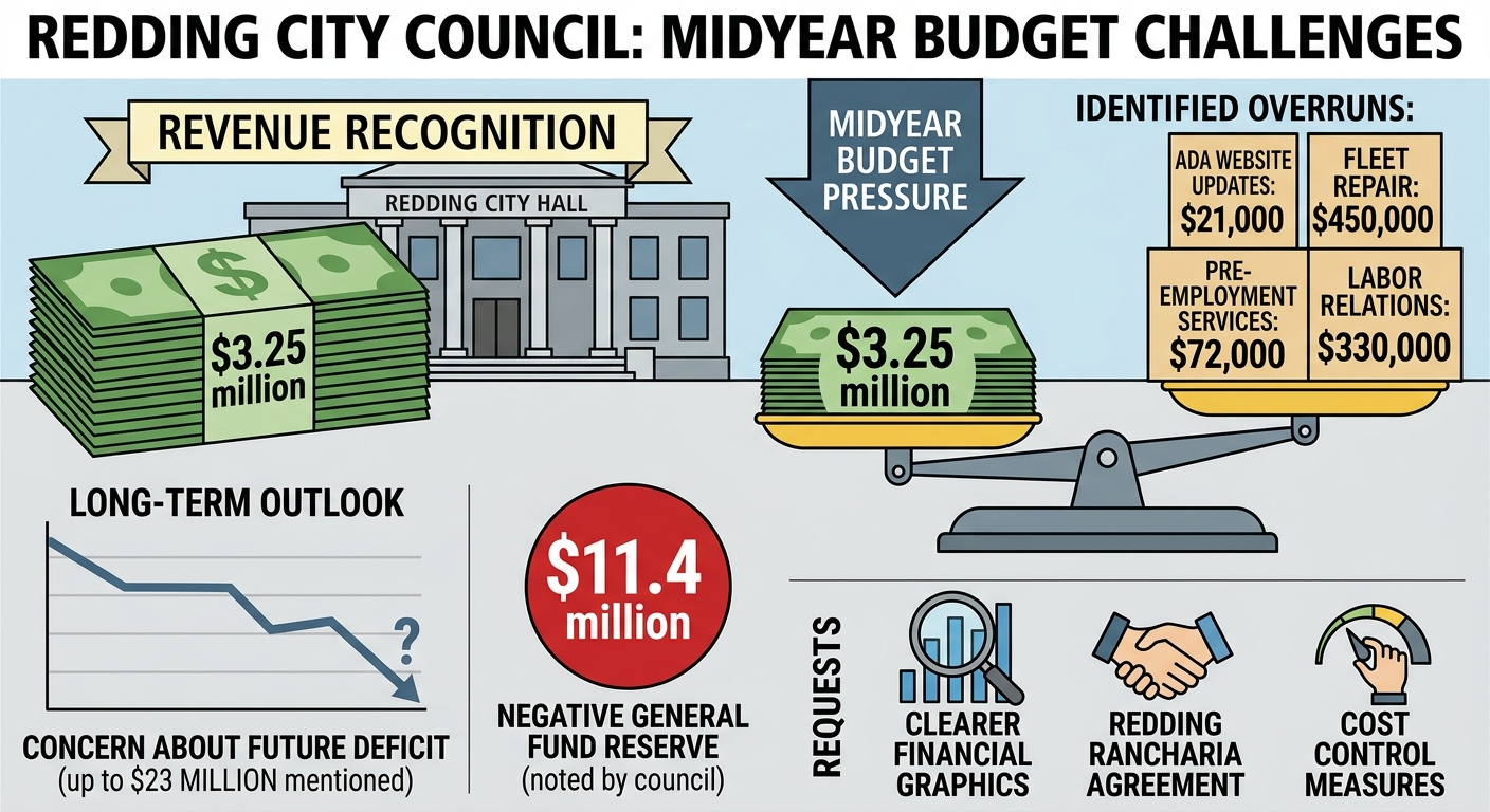 Redding council weighs $3.25 million revenue recognition as midyear budget pressure comes into view
