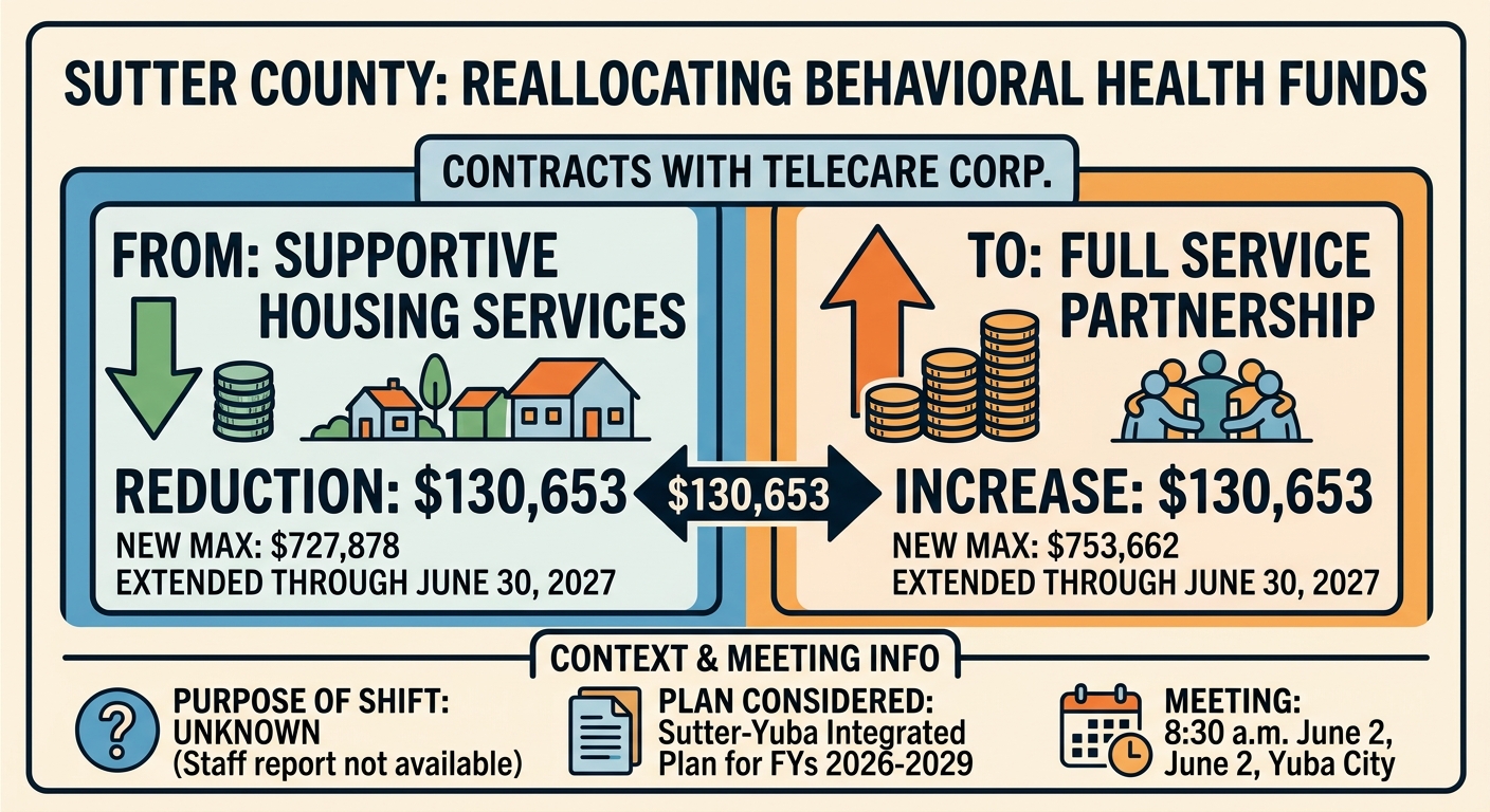 Sutter County committee agenda would reallocate $130,653 between two Telecare behavioral health contracts