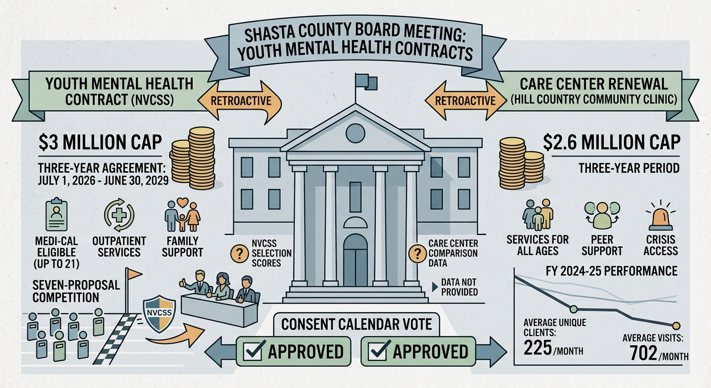 Shasta County board to consider retroactive youth mental-health contract after seven-proposal competition