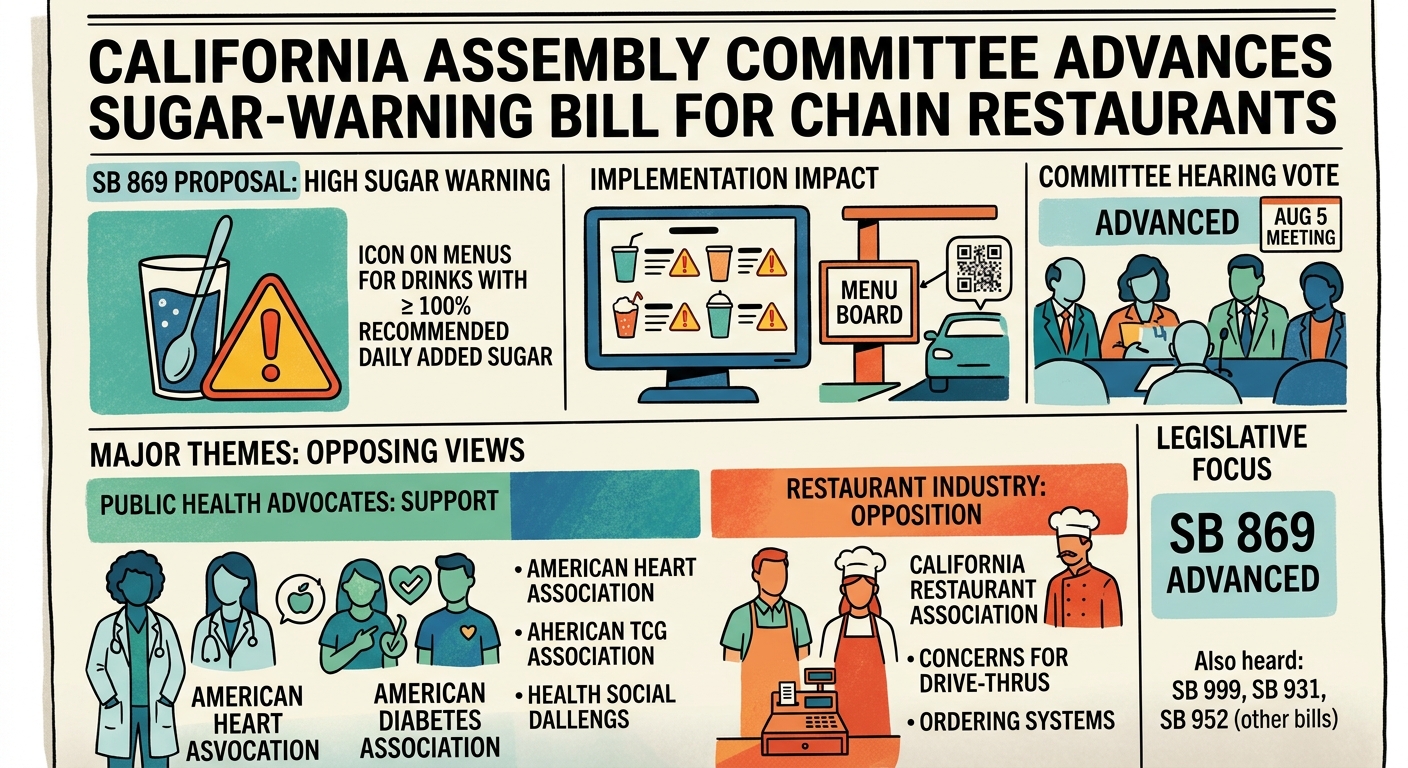 Assembly panel advances California restaurant sugar-warning bill despite industry opposition