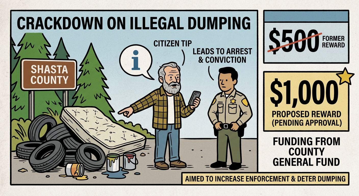 Shasta County weighs doubling illegal-dumping reward to $1,000