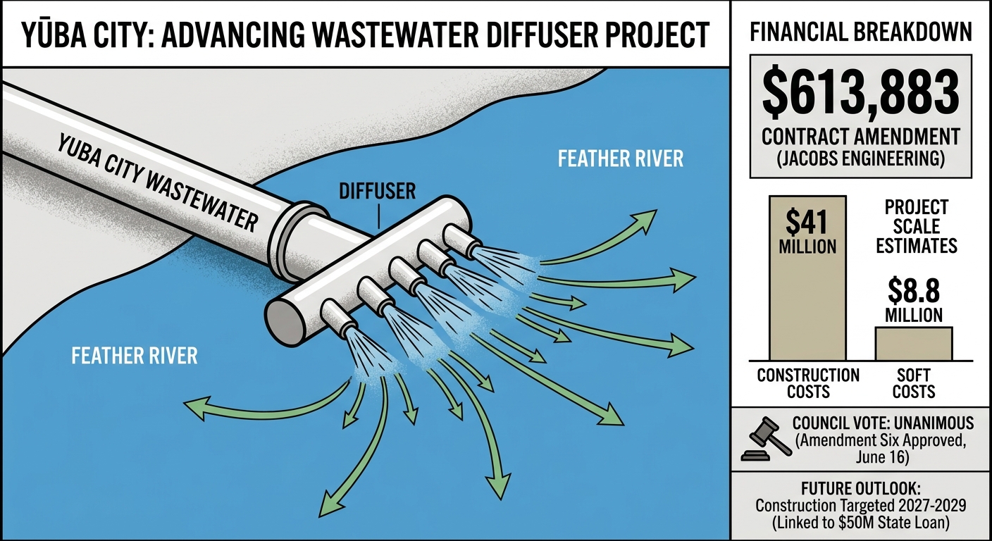 Yuba City advances wastewater diffuser project with $613,883 Jacobs amendment