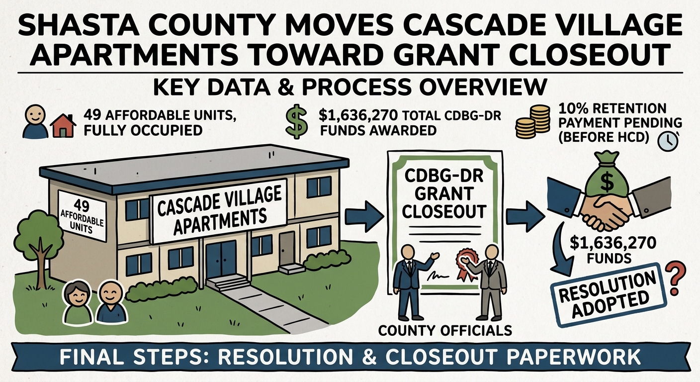 Shasta County moves Cascade Village Apartments toward grant closeout and final retention payment