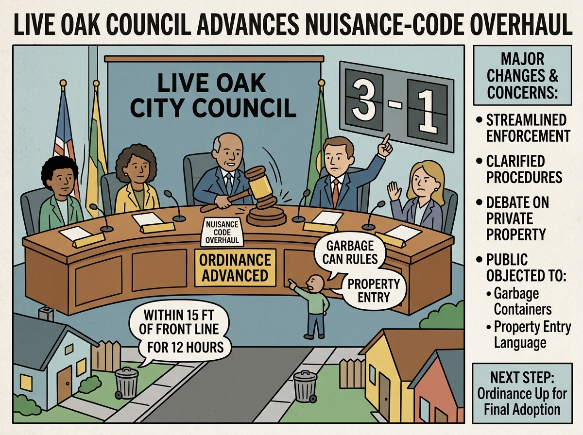 Live Oak council advances nuisance-code overhaul after public objections