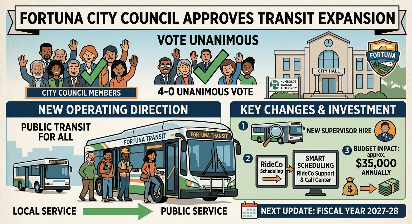 Fortuna council backs public transit expansion, supervisor hire