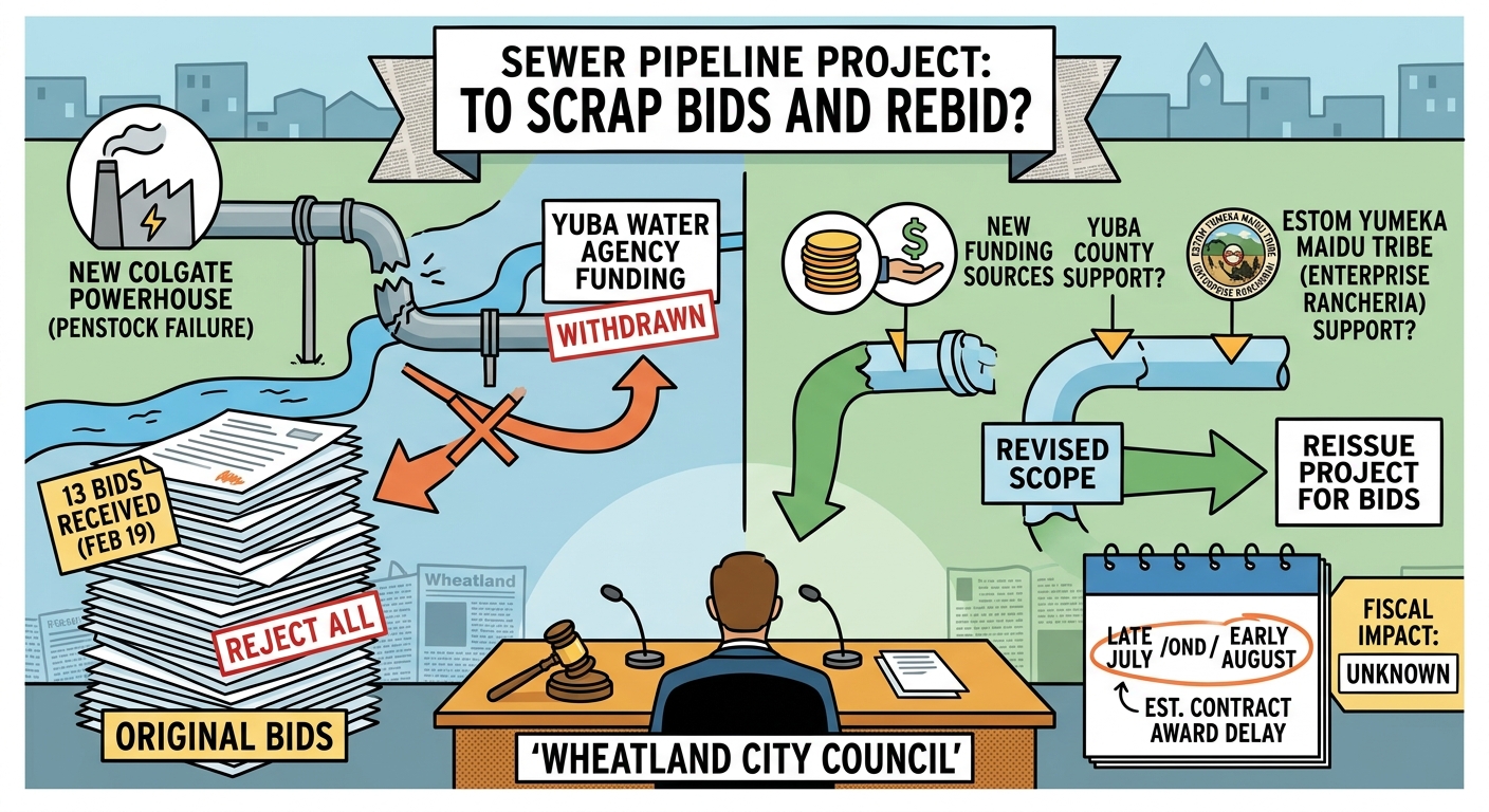 Wheatland council to consider scrapping sewer pipeline bids and rebidding project