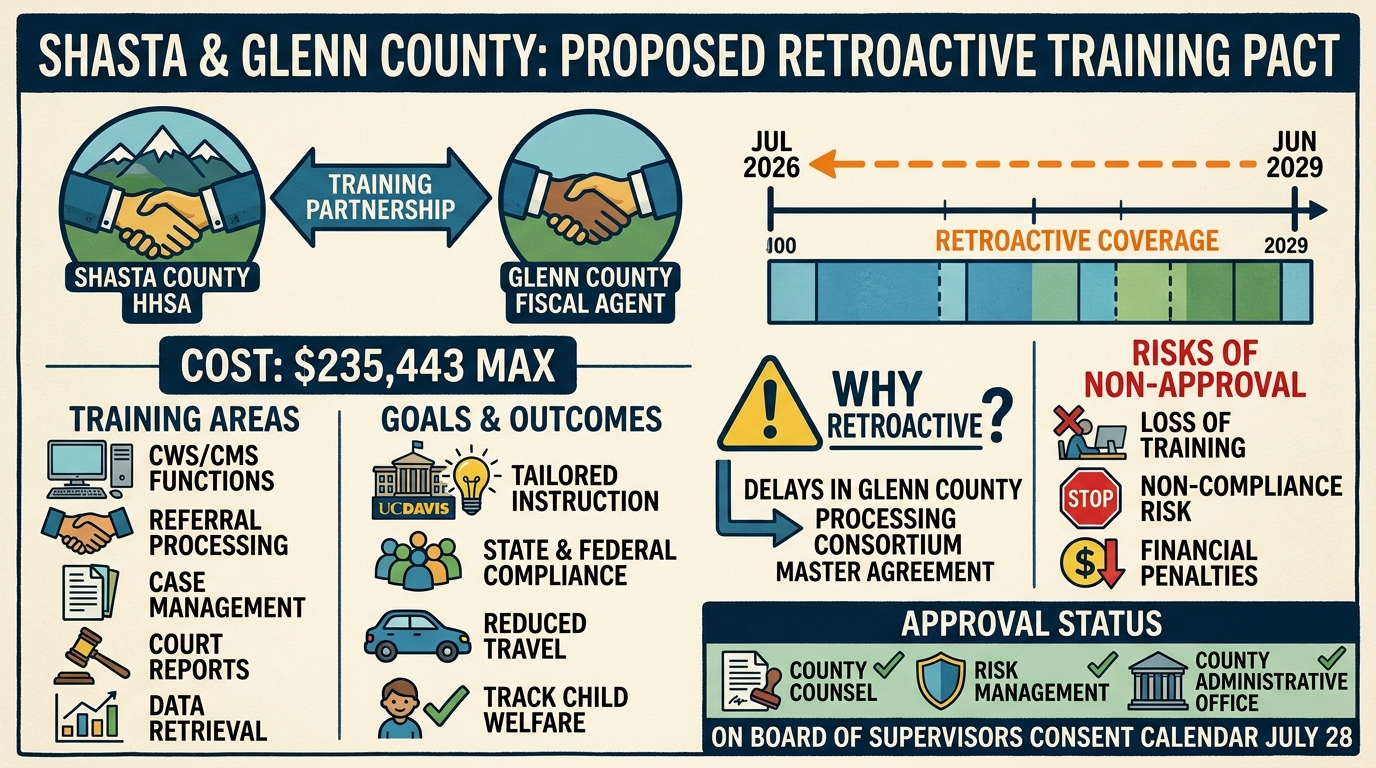 Shasta seeks retroactive $235,443 Glenn County training pact to keep child-welfare instruction through 2029