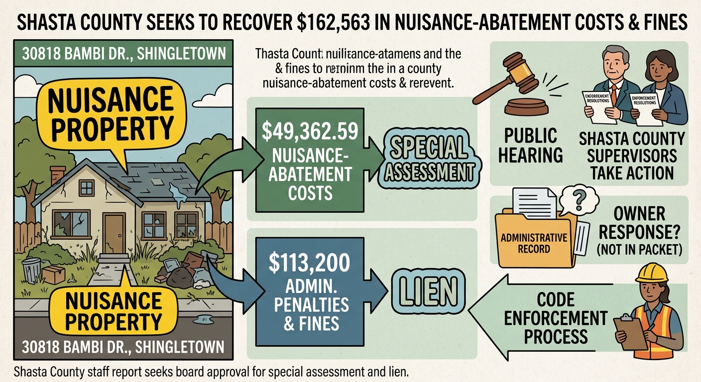 Shasta County seeks to recover $162,563 in Shingletown nuisance-abatement costs, fines and penalties