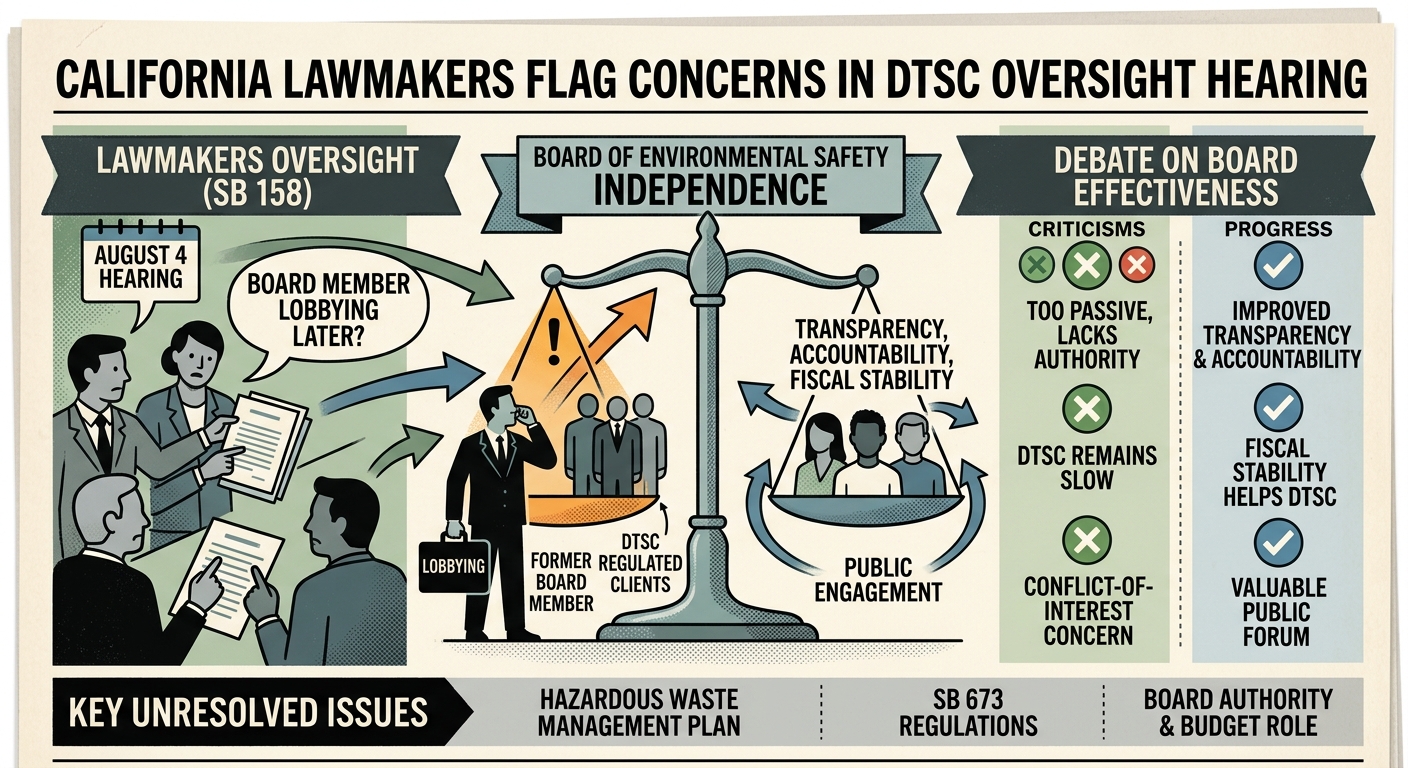 Lawmakers flag DTSC board member’s later lobbying work during oversight hearing