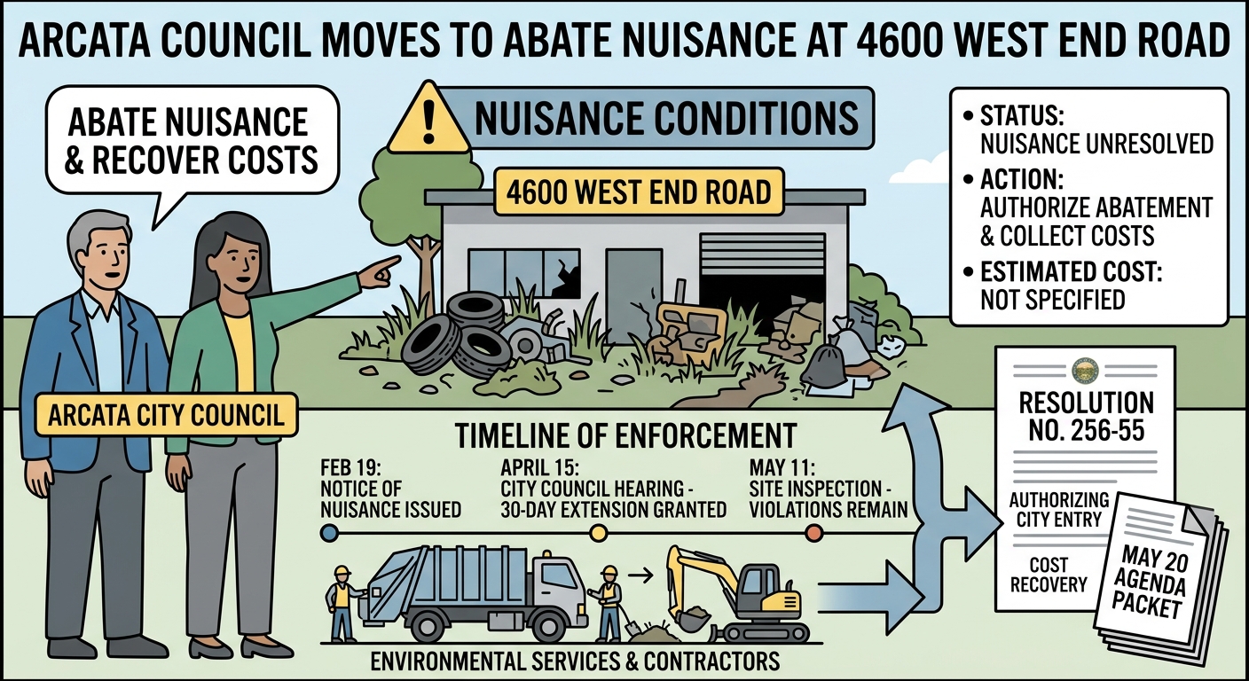 Arcata council moves to abate nuisance conditions at 4600 West End Road