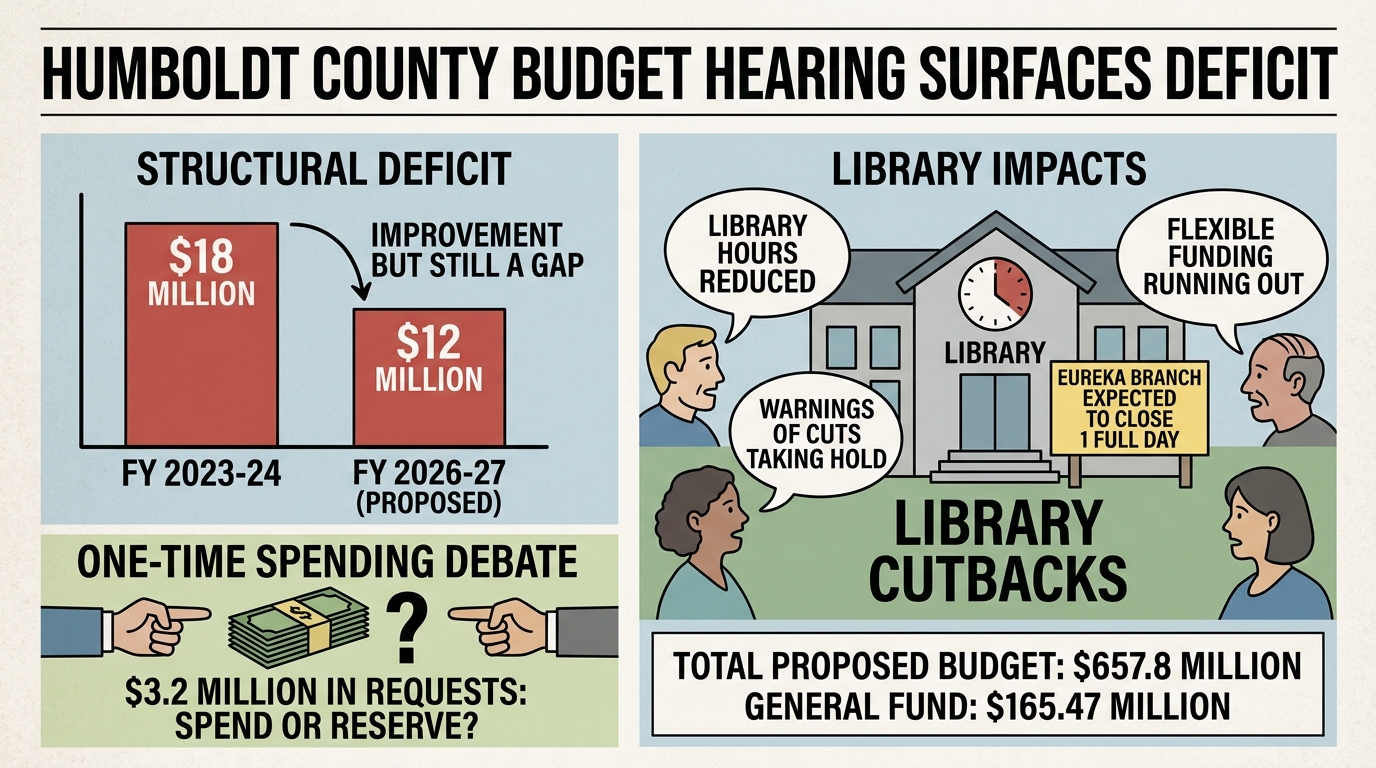 Humboldt budget hearing surfaces nearly $12 million deficit, library cutbacks and debate over one-time spending