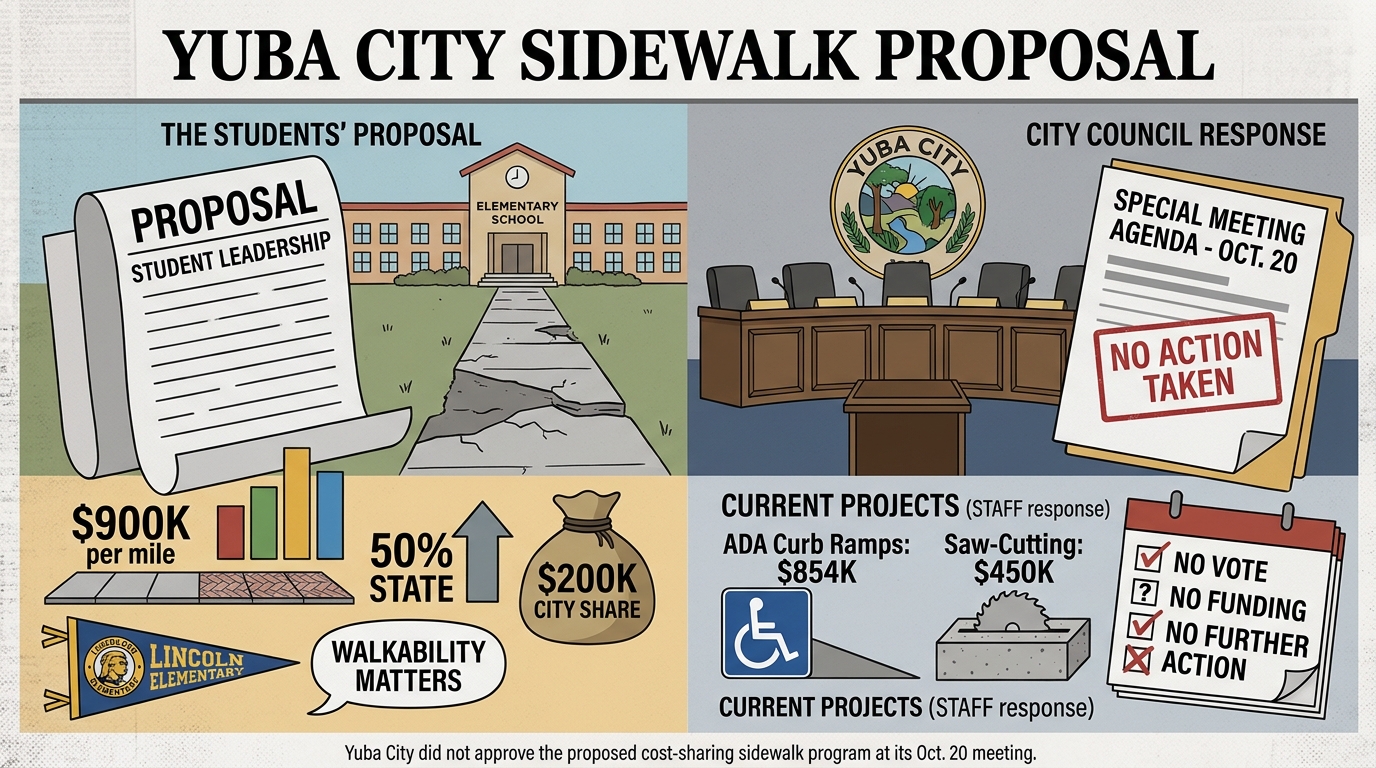 Yuba City students’ sidewalk proposal drew staff response, but no council action