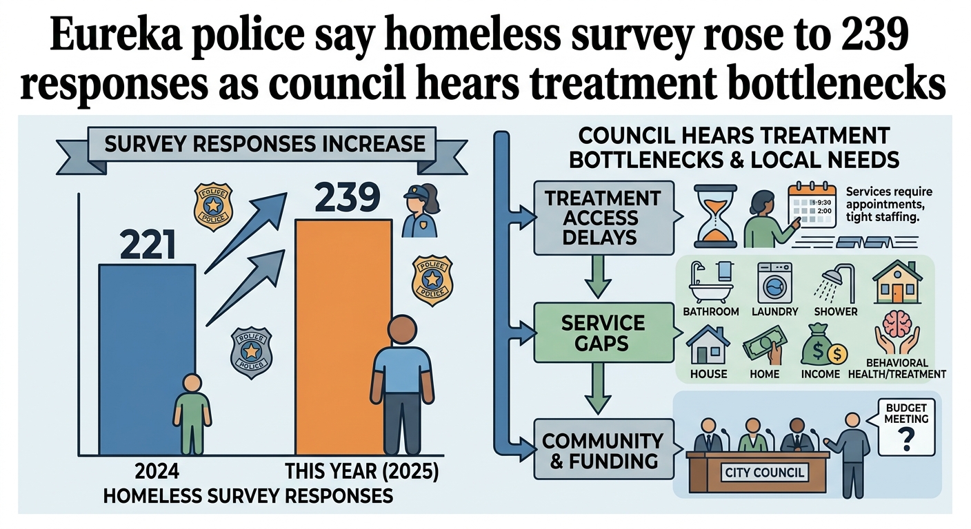 Eureka police say homeless survey rose to 239 responses as council hears treatment bottlenecks