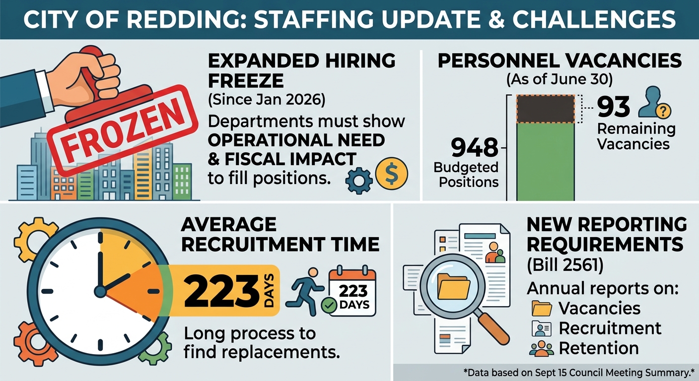 Redding reports 93 vacancies, 223-day recruitment time amid expanded hiring freeze