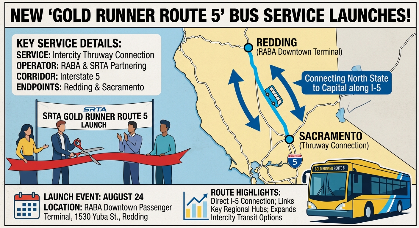 SRTA to mark launch of Gold Runner Route 5 bus service linking Redding and Sacramento