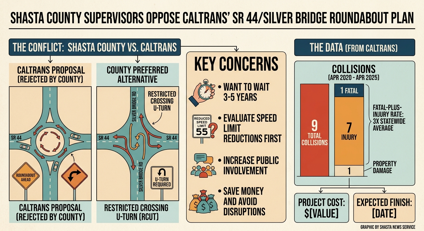 Shasta supervisors move to oppose Caltrans’ SR 44/Silver Bridge roundabout plan