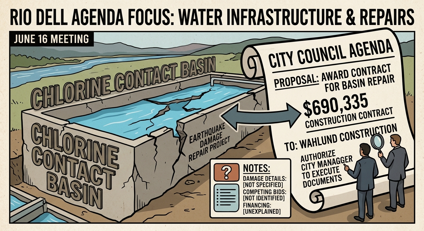 Rio Dell agenda puts $690,335 chlorine basin repair contract before council