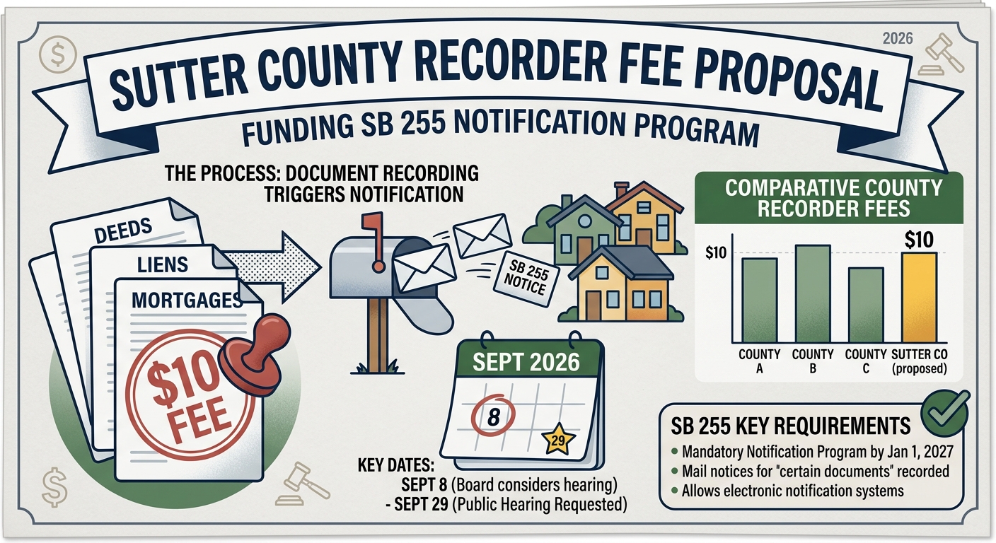 Sutter County to consider $10 recorder fee for SB 255 notification program