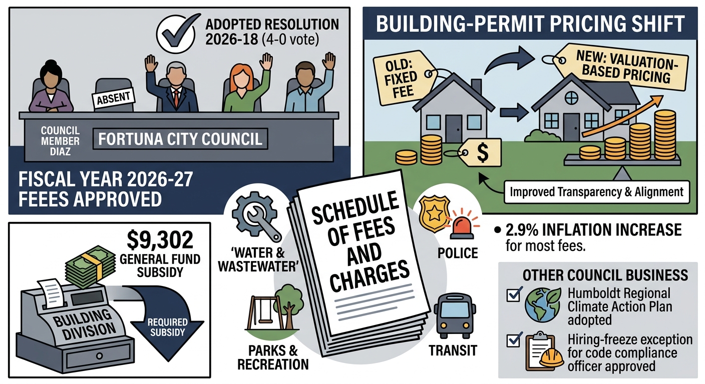 Fortuna council adopts new fee schedule with building-permit pricing shift