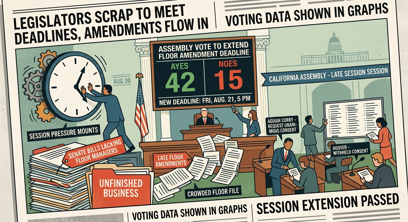 Assembly votes 42-15 to extend floor amendment deadline as session pressures mount