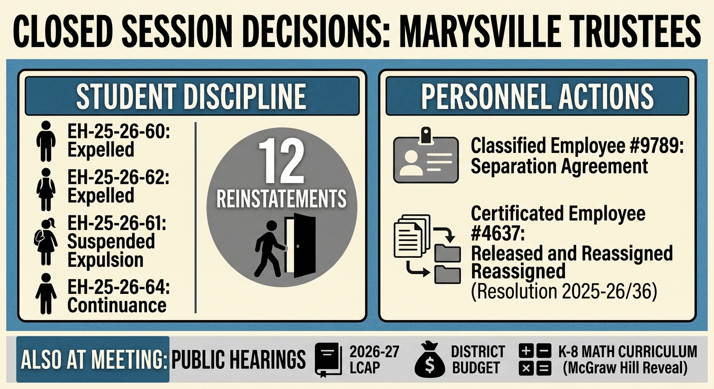 Marysville trustees approve expulsions, reinstatements and staff separation in closed session