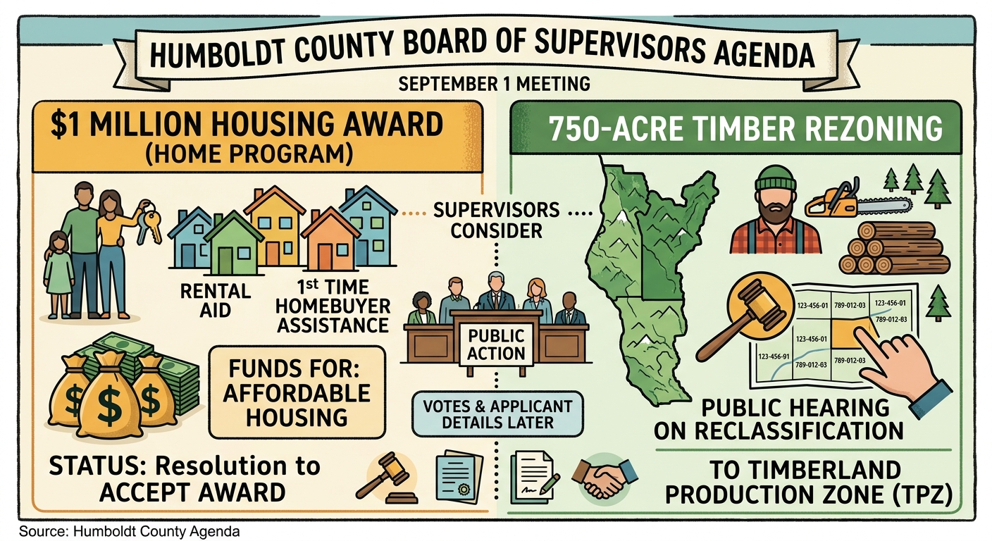 Humboldt supervisors to consider $1 million housing award, 750-acre timber rezoning