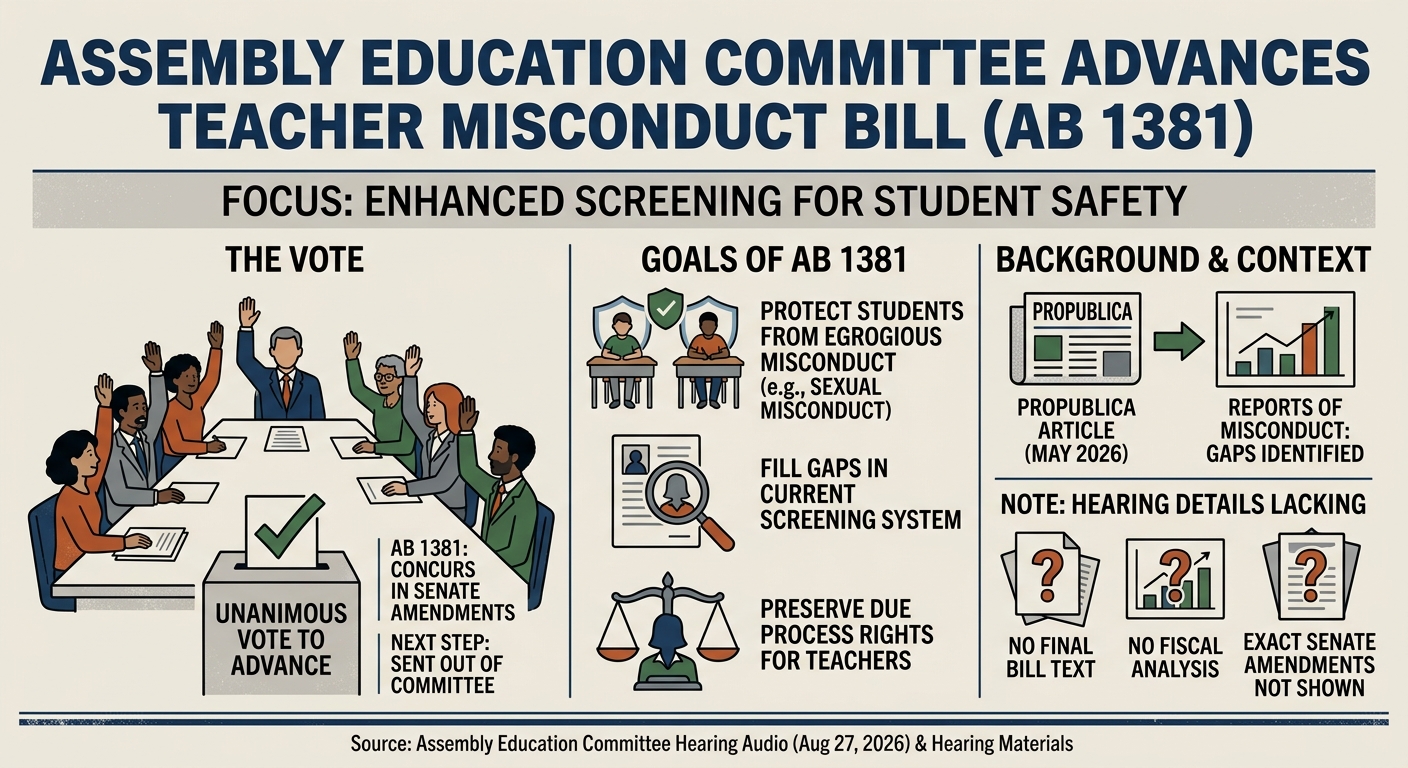 Assembly Education Committee advances AB 1381 on teacher misconduct screening