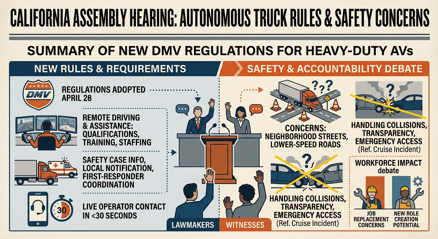 Assembly hearing spotlights California’s new autonomous truck rules and safety concerns