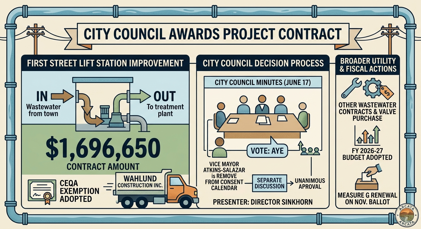 Arcata awards $1.696 million First Street Lift Station contract after separate council discussion
