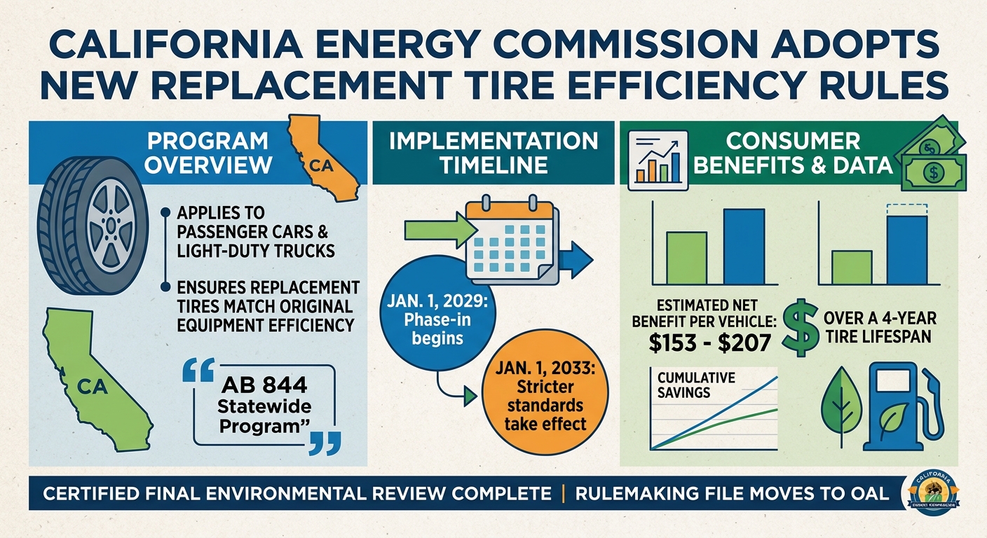 CEC adopts replacement tire efficiency rules, certifies final environmental review