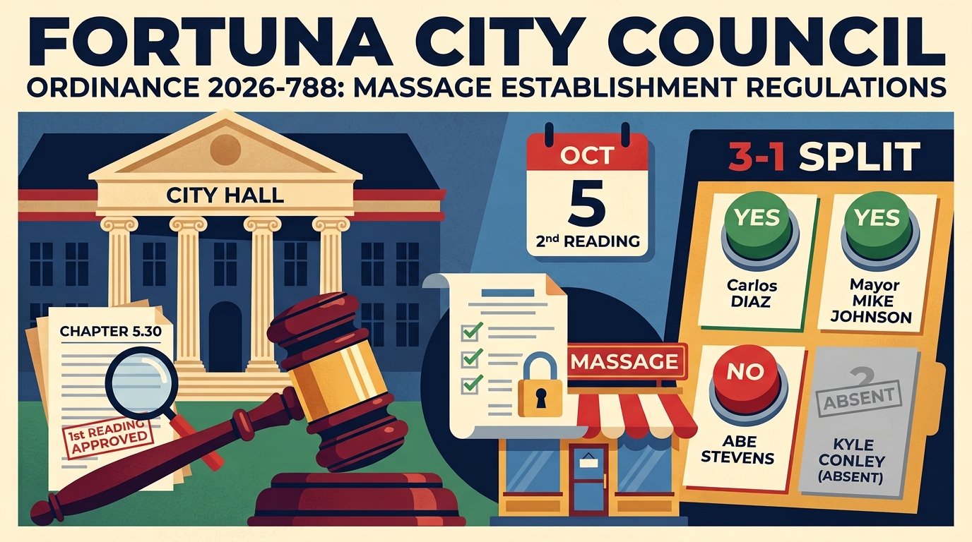 Fortuna council gives divided first reading to massage-establishment regulations