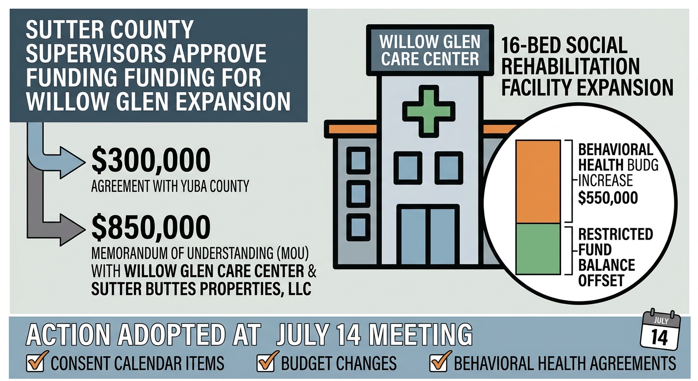 Sutter County supervisors approve Willow Glen expansion funding, Yuba County match