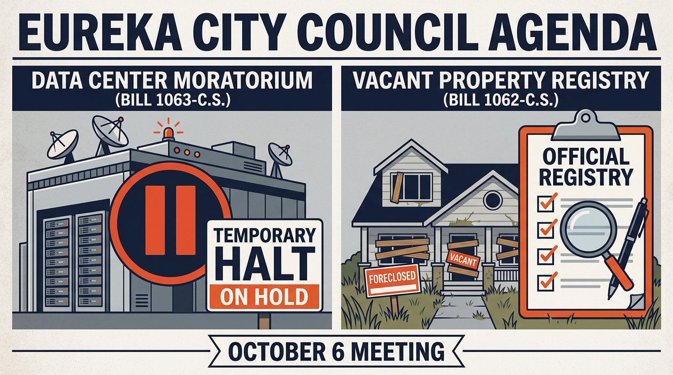 Eureka council to hear data-center moratorium, vote on vacant-property registry