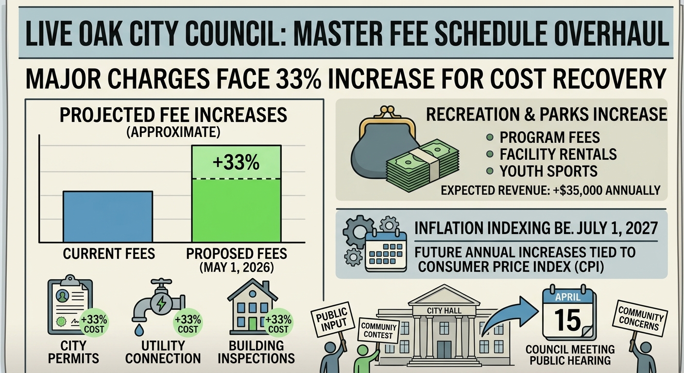 Live Oak fee schedule overhaul would raise many city charges about 33%