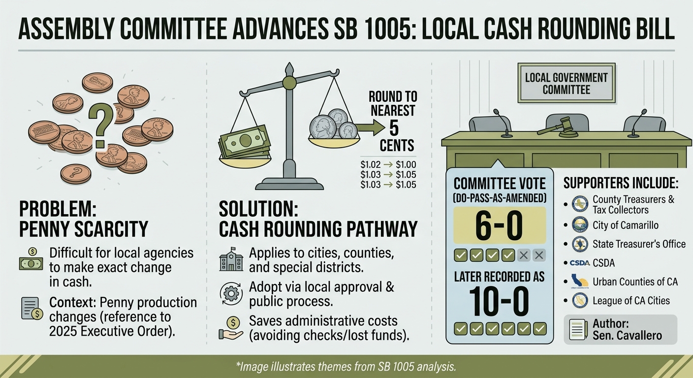 Assembly committee advances bill allowing local cash rounding when pennies are unavailable