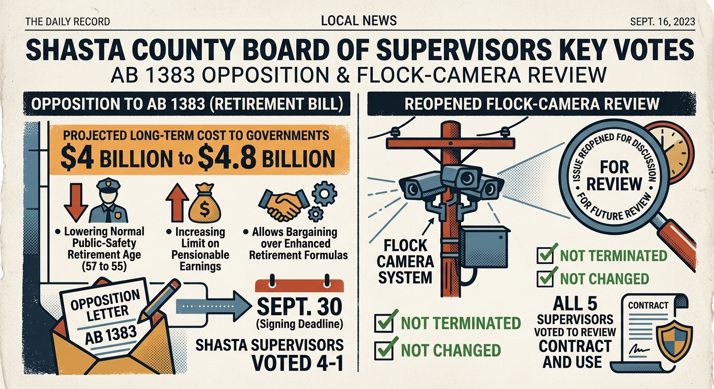 Shasta supervisors advance AB 1383 opposition, reopen Flock-camera review