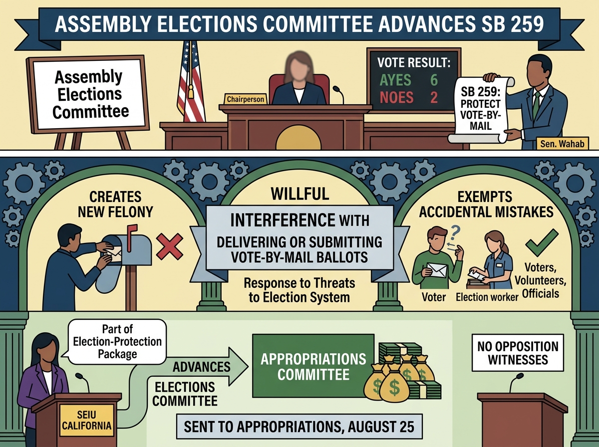 Assembly Elections Committee advances SB 259 on vote-by-mail interference concerns