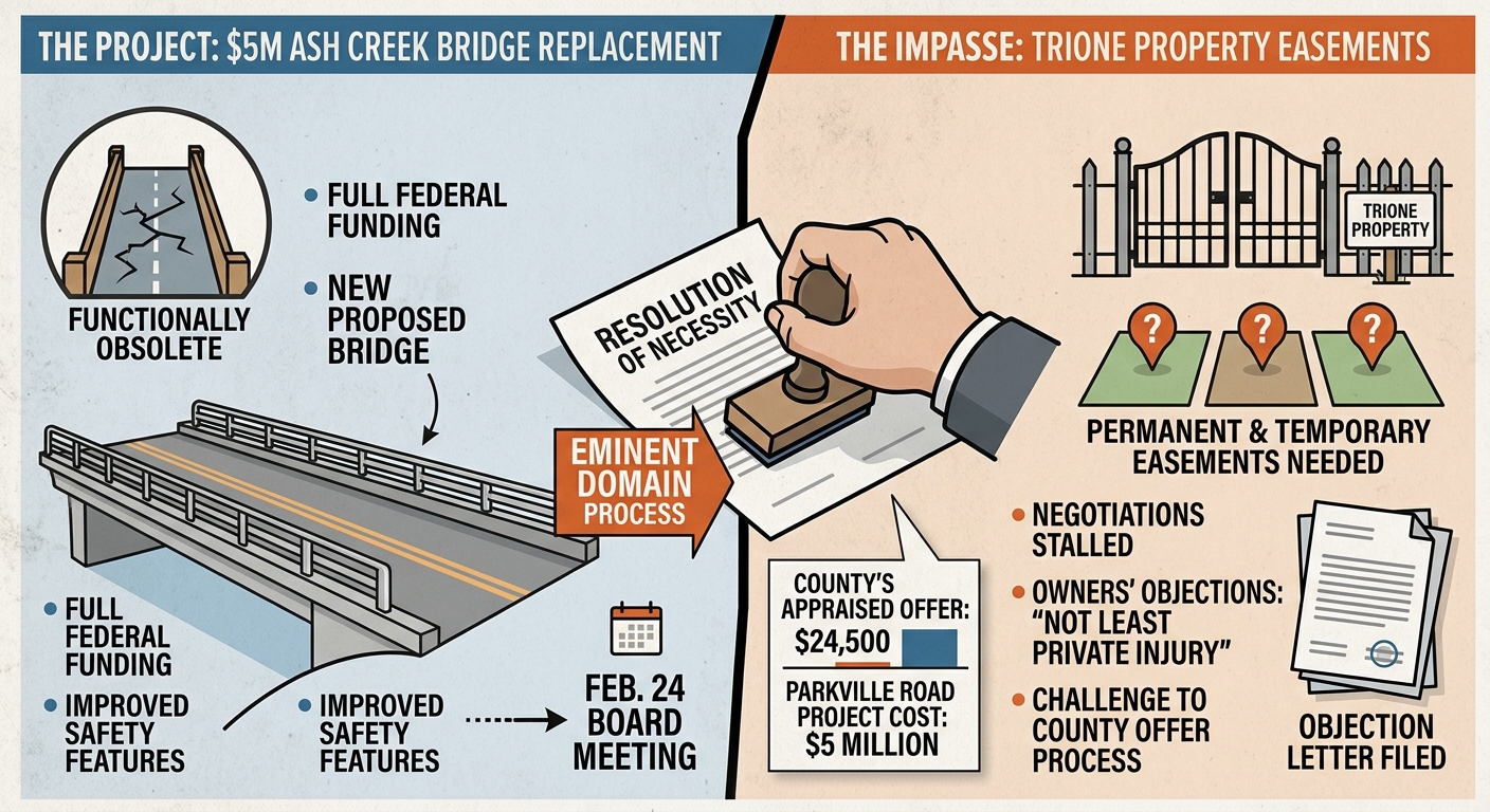 Shasta County weighs eminent-domain step for Parkville Road bridge easements after Trione talks stall