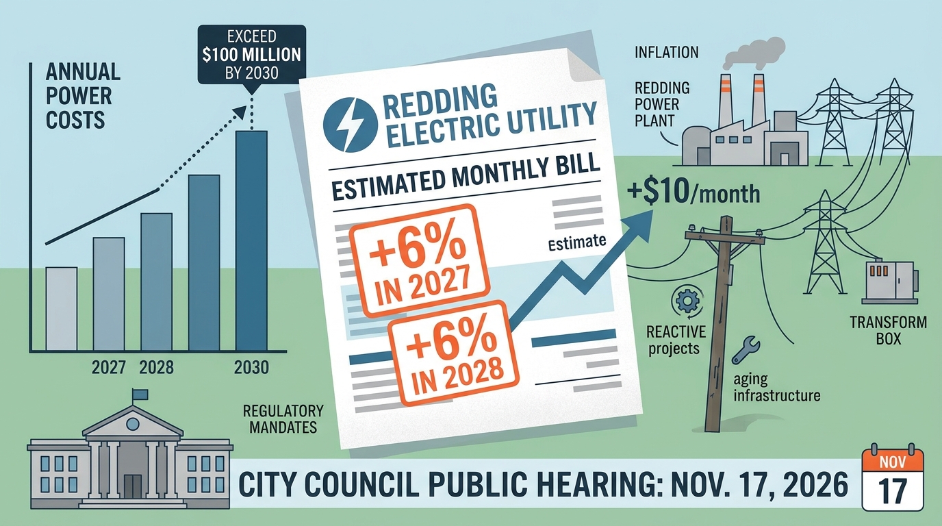 Redding utility proposes 6% electric-rate increases in 2027 and 2028